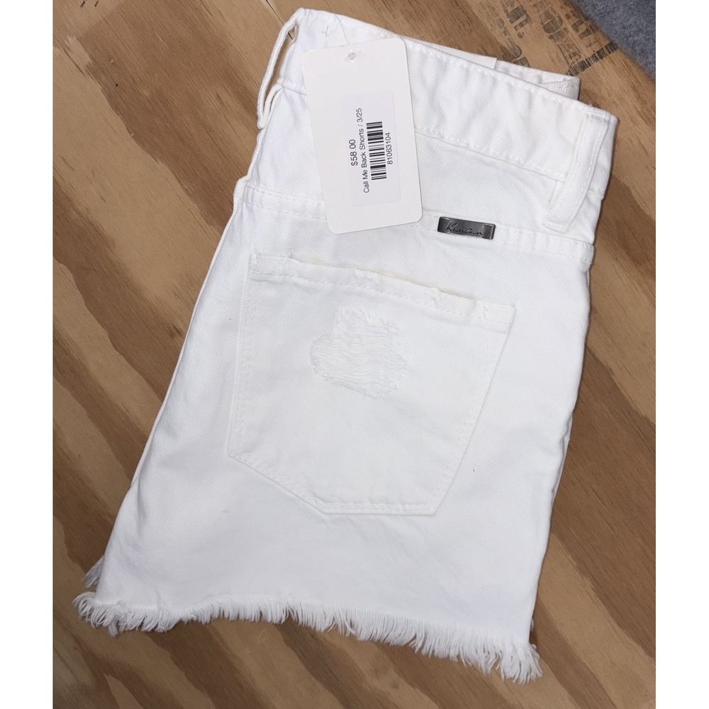 New‎ Kancan Shana High Rise Jean Shorts 3/25 White Distressed Frayed Raw Hem